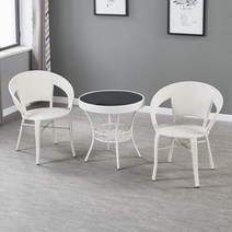 야외테이블세트 루프탑 테이블 테라스 정원 카페 의자, 엘레강트 화이트의자2개 사각테이블1개쿠션