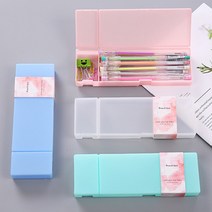 씨앤초이스 반투명 무지 필통 4세트 사각 플라스틱 분할 펜슬 케이스 문구 사무용품 필기도구 학용품 수납, 4컬러set