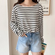 아모르데이 여성용 미즈단가라티셔츠 스프라이트 루즈핏 보트넥 티셔츠 긴팔