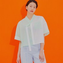 [꼬마크] 생활한복 여자 여름 곧은깃 점퍼형 셔츠 화이트 RL22A230