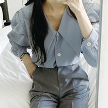 [랜덤플레이] 빅 카라넥 포인트 단추 블라우스