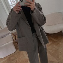 봄 가을 오버핏 루즈핏딥그레이컬러 상하세트 캐주얼 수트 비즈니스 신사정장 2피스 세트