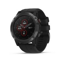 Garmin fenix 5X 플러스 얼티밋 멀티스포츠 GPS 스마트워치 컬러 토포 맵 맥박 산소 심박수 모니터링 음악 비접촉식 결제 그레이 티타늄 밴드, Black Hardware W/Black band