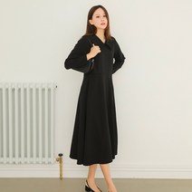 프롬코 자체제작 여성 겨울 검정 카라 기모 롱 원피스 FRC141