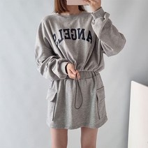 루즈핏 엔젤스 크롭 맨투맨 카고 스커트 세트