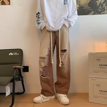 캐주얼 9부 팬츠 와이드 루즈핏 봄계절 캐쥬얼 대미지 삼 로프 데님 바지남자 고가 VIB E 스트릿 4995898922