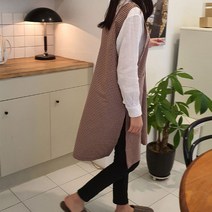 방가지똥 앞치마 단추없는 퍼플베이지체크 앞치마, 1개