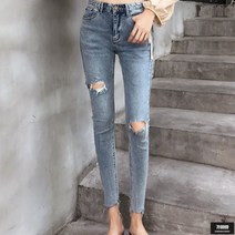 가바바 여성 청바지 엇발 찢어짐과 길쭉한 라인을 살릴 스키니 여름 데님바지 G47502