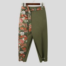 남성용 프린트 패치워크 레이스업 조거 느슨한 포켓 캐주얼 불규칙 바지 스트리트웨어 하렘 S-5XL INCERUN