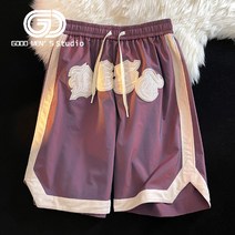 여름 남성용 새로운 대형 단색 스포츠 반바지 분할 졸라매는 끈 패턴 인쇄 배색 반바지 패션 느슨한 캐주얼 전체 경기 독특한 반바지