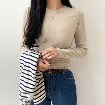 데일리앤 메딘 여성 라운드넥 무지 긴팔 티셔츠