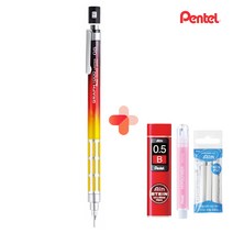 펜텔 그래프 1000 리미티드 트로피컬 에디션 샤프 0.5mm (샤프심 B & 미닉 지우개 증정), 블랙&레드&옐로우, 핑크