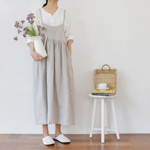포홈 퓨어 린넨 원피스 앞치마 3color, 연그레이