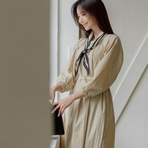 러펑 핀턱넥 8부 원피스(벨트set)