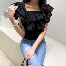 바보사랑 여성 여름 에프 캉캉이 프릴 블라우스 셔츠.디작소