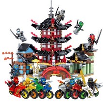 DIY Airjizi 닌자 고스 작은 버전 빌딩 블록 드래곤 바이크 오토바이 사원 장난감 선물 737 개, [01] No original Box, [03] Temple and 8 Motors