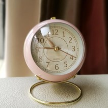 에끌 예쁜탁상시계 신혼선물 알람시계 새로운 금속 작은 알람 시계 침대 옆 시계 둥근 음소거 초 유럽 및 미국 장식-12662, 05. 분홍