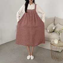 여자 A라인 민소매 린넨 체크 원피스