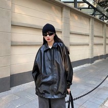 SJW 봄가을 여성 레더자켓 무지 집업 오버핏 라이더자켓 점퍼 아우터 빅사이즈 M~3XL