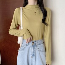 진짜 검은 색 세미 하이 칼라 바닥 셔츠 여성의 2022 년 봄 새로운 모달 긴 소매 티셔츠 재킷