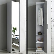 씨앤씨구스 원룸옷장 루킨스 전신거울 광폭형 300 행거틈새옷장 옷장, 화이트