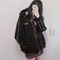 아이엠몽 여성 캐주얼 스트릿 후드 집업 아우터 교복 잠바 배색 아올뷰