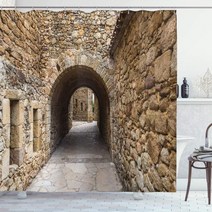 빈티지커튼 포인트 레트로 커튼 빈티지 샤워 커튼 중세 역사적인 거리 in pals girona catalonia spain picture bathroom decor with