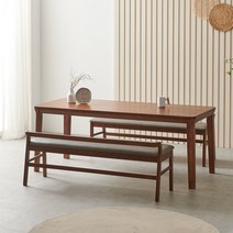 라로퍼니처 보스턴 1900 참죽나무 원목 6인 식탁 세트, 식탁+벤치2