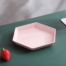 밀짚 6 각형 디너 플레이트 파티 디저트 푸드 플레이트 과일 플레이트 두꺼운 트레이 요리 다기능 주방 악세사리, Pink
