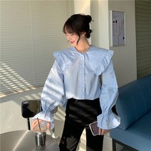 [당일출고] 귀여운 셔츠스타일 블라우스 세라카라와 프릴소매 오버핏