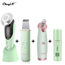 가정용 고주파 마사지기 바디 얼굴 각질 제거기 피부 탄력 리프팅 ckeyin ems 페이셜 마사지 led 라이트 테라피 스킨 케어 초음파 청소기 블랙헤드 리무버 나노 스프레이, 그린 세트 4개, 씨엔