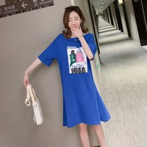 녕동 여름 원피스 여자 면 셔츠 원피스 프린트 플레어 드레스 QUY724 + 사은품