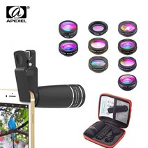 APEXEL 10 in 1 렌즈 세트 전화 카메라 렌즈 키트 피쉬 아이 와이드 매크로 스타 필터 CPL 렌즈 스마트 폰 아이폰 11 삼성 Redmi
