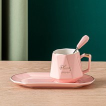 Z3JC 패밀리룩 심플 머그컵, 핑크(스푼+접시+230ml)