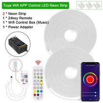 네온플렉스 Tuya 스마트 12V LED 네온 스트립 RGB 방수 실리콘 빛 테이프 디 밍이 가능한 장식 Wifi 블루투스 APP IR 원격 제어, [06] Tuay Wifi 2 Reel, [04] UK Adapter, [05] 5m per reel