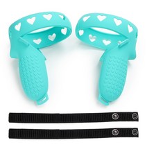 Oculus Quest 2 VR 터치 컨트롤러 보호 커버 액세서리용 충격 방지 실리콘 스킨 핸들 그립, Green With strap