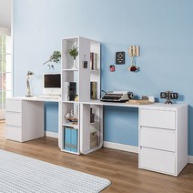 라인 유키 2인 2400책상 책장 세트 MC08, 화이트