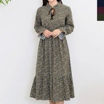 오너클랜 가을 겨울 러블리한 플라워 밑단 프릴 롱 원피스