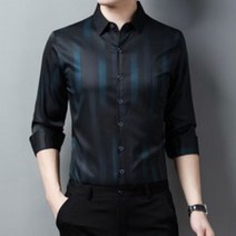 2021년 봄 가을 신작 남성용 긴팔 셔츠 남성 패션 자기 계발 세대를 대표하는 젊고 중년의 스트라이프 옷깃 셔츠