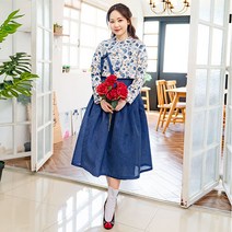 더연주 남색꽃 저고리 55~100사이즈 생활한복(개량한복)