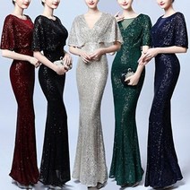 기타 바보사랑[라라리빠 글로벌]날개소매 브이넥 머메이드 반팔 롱드레스 연말 시상식 파티 연주회 공연