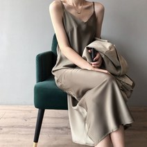 잘생쁨 새틴 뷔스티에 나시 롱 실크슬립원피스