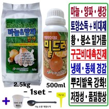 마늘 양파 김장채소 밭 전용 비료 텃밭 밑거름 추비 토양소독살균 복합비료 붕소 마늘&양파밭에 2.5kg+알뿌리 크기증대 구근비대제 밑드러 500ml 1set+계량컵 식물이름표
