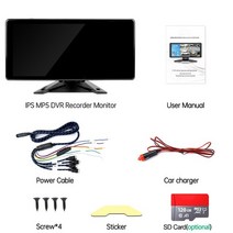 화물차후방카메라 10.36 인치 터치 4 채널 분할 화면 자동차 mp5 dvr 레코더 모니터 rvs트럭버스픽업트레일러용 ahd 백업 포함, 검은색