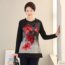 [엄마옷 로즈맘] 론지패턴기모티셔츠/엄마티셔츠 중년여성티 50대여성티셔츠