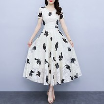상견례옷차림 화이트 플라워 쉬폰 브이넥 날씬해보이는 롱 꽃무늬 격식 나들이 빅사이즈 반팔