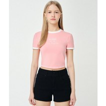 GUESS 여성 ACTIVEWEAR 립배색 커브 크롭 반팔티 183814