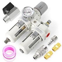 MEANLIN MEASURE 에어건 에어 컴프레서 수분 필터 AC4010 라인 공구 스프레이 페인트 건용 150 PSI 게이지 밸브 차단 스위치 12 NPT 흡입구, 1/2