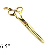 애견 숱 커브 요술 가위 강아지 개 손질 전문 65 7 일본 440C 숱이 청커 생선 뼈 이빨 24, Gold-6.5 inch