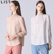 리스트 데이지 플라워 프린트 스모크 블라우스